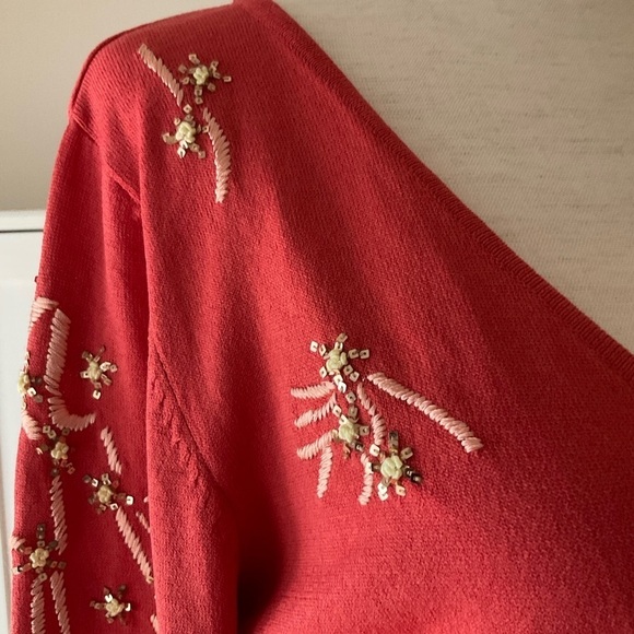 Roberta Scarpa Knit Lab Embroidered Cardigan Sweater Size 14 Orange - Picture 4 of 15